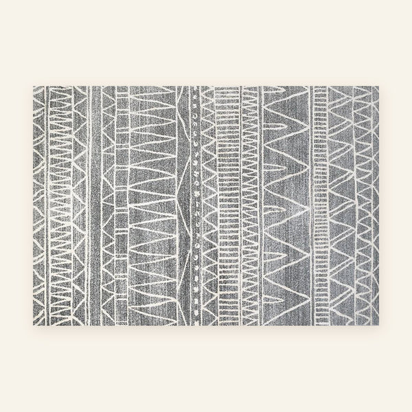 Tapis Beni Ouarain Tafalkayt, bandes gris chiné, vu à plat