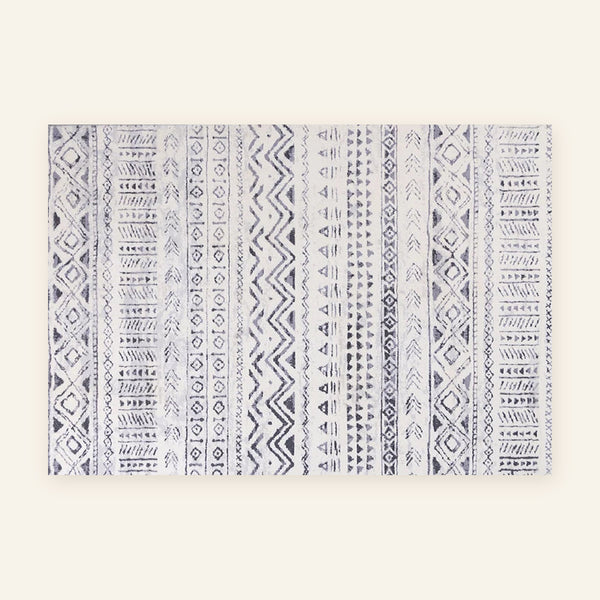 Tapis Beni Ouarain Tazrurt, bandes gris pâle, vu à plat