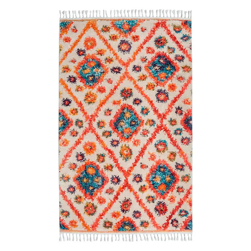 Tapis berbère coloré Anya, orange et turquoise, vu de dessus