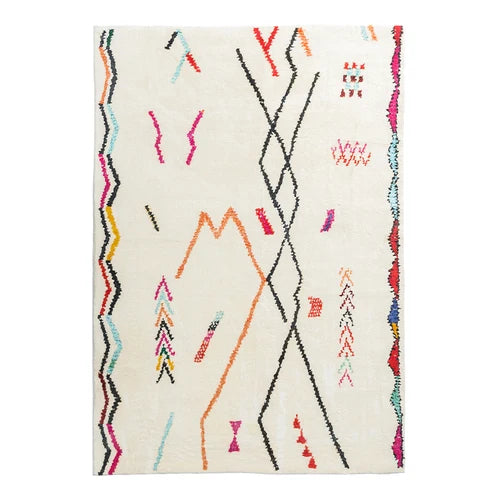 Tapis berbère coloré Tifa, traits libres colorés, vu de dessus