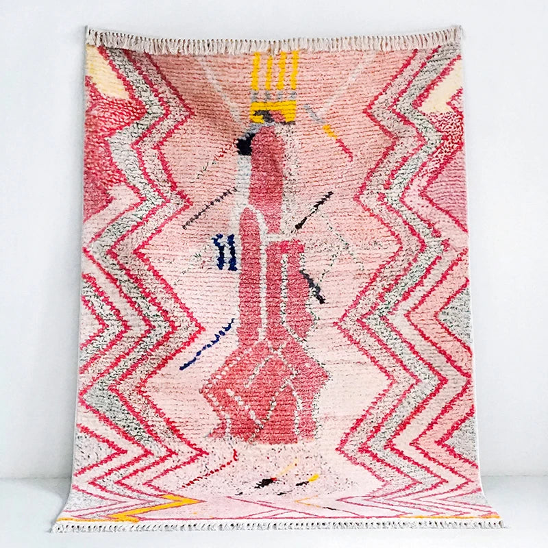Tapis berbère coloré Tiziri, rose et framboise, vu de dessus