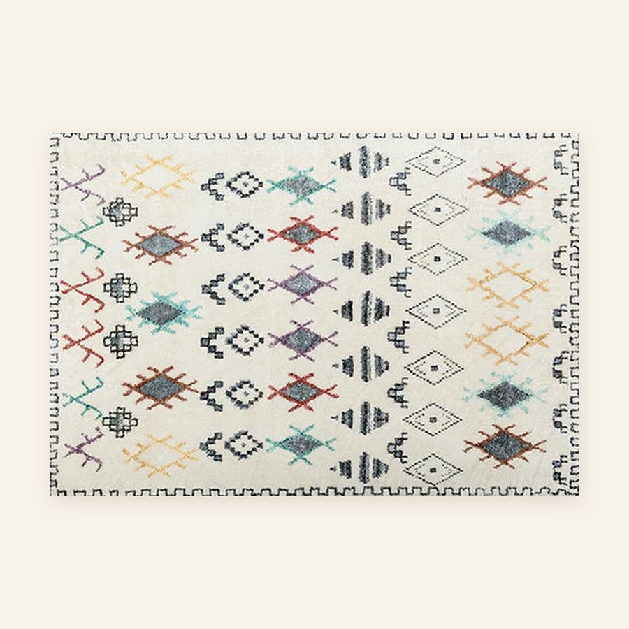 Tapis berbère coloré Taslint, losanges pastel, vu à plat