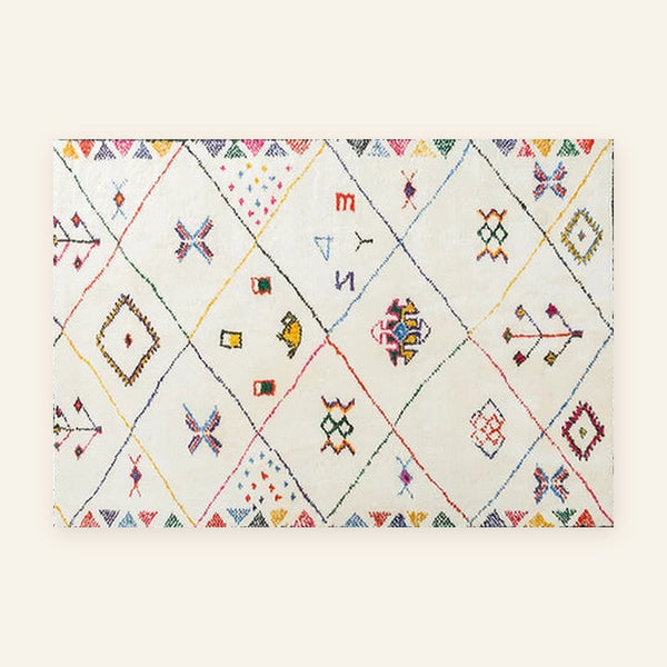 Tapis berbère coloré Tanamart, grille de losanges colorés, vu à plat