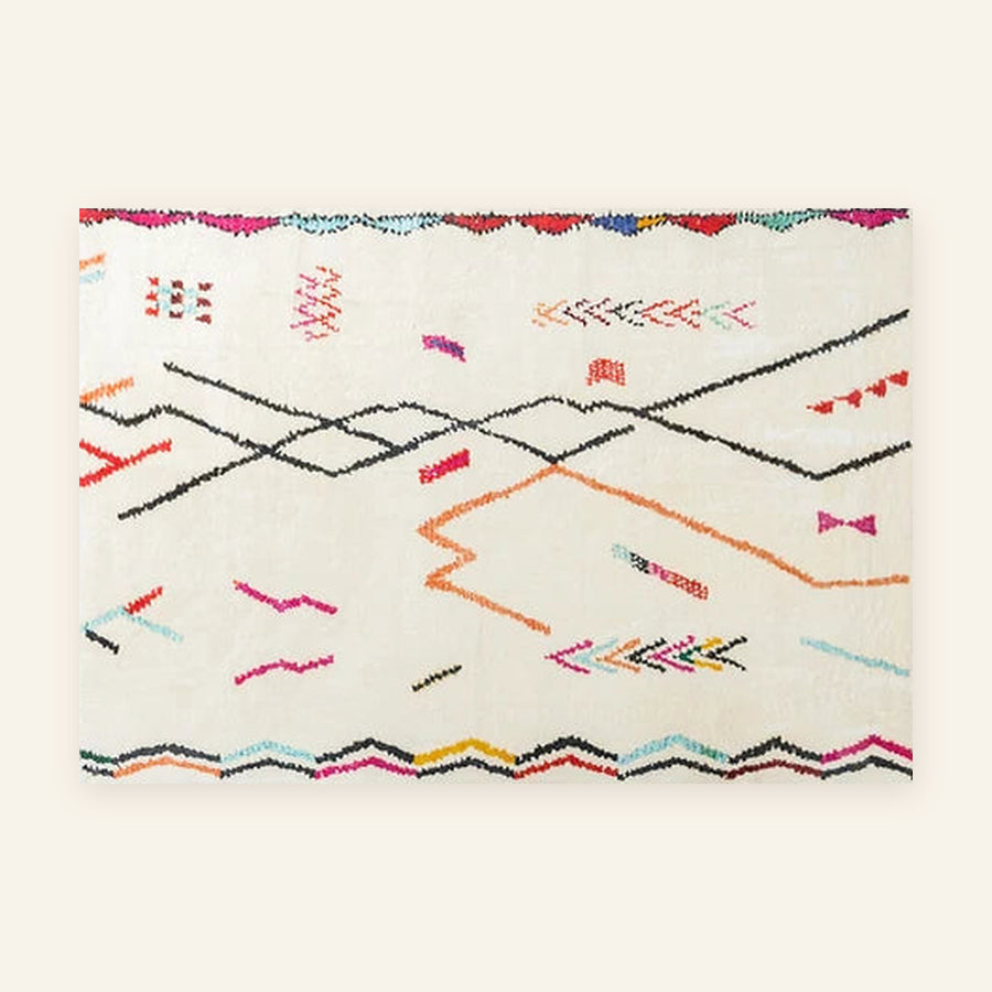 Tapis berbère coloré Tifa, traits libres colorés, vu à plat