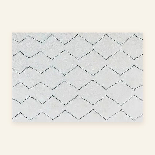 Tapis Beni Ouarain Titrit, écru, grands losanges, vu à plat