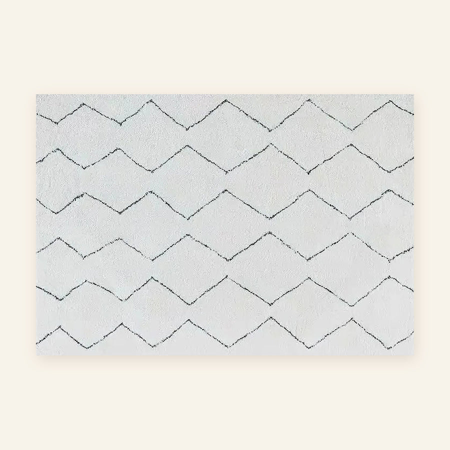 Tapis Beni Ouarain Titrit, écru, grands losanges, vu à plat