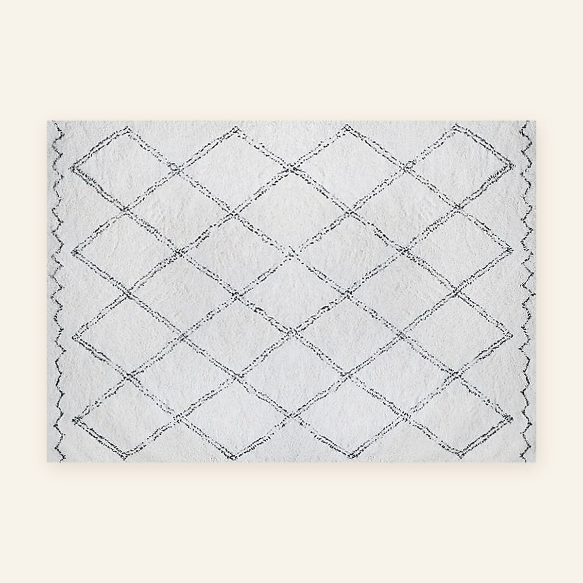 Tapis Beni Ouarain Tilelli, écru et gris, losanges, vu à plat