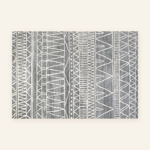 Tapis Beni Ouarain Tafalkayt, bandes gris chiné, vu à plat