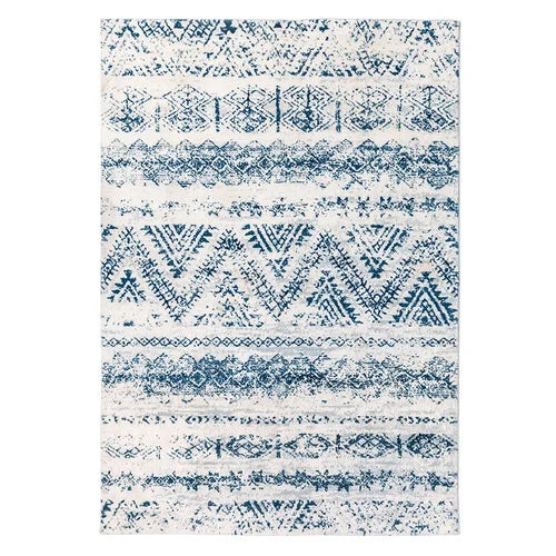 Tapis Beni Ouarain Taskurt, bandes bleu délavé, vu de dessus