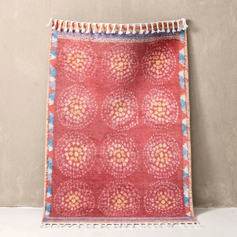 Tapis berbère coloré Dasin, corail, vu de dessus