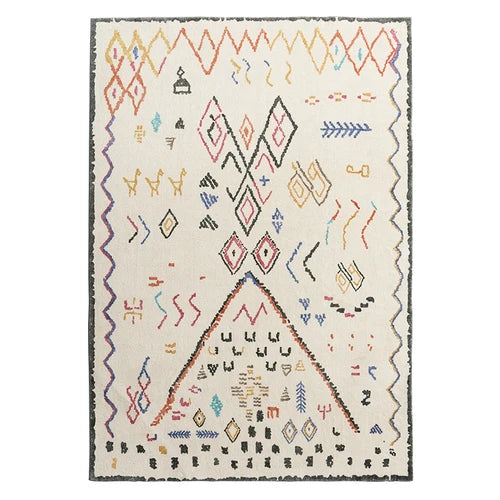 Tapis berbère coloré Tamlalt, symboles terre cuite, vu de dessus