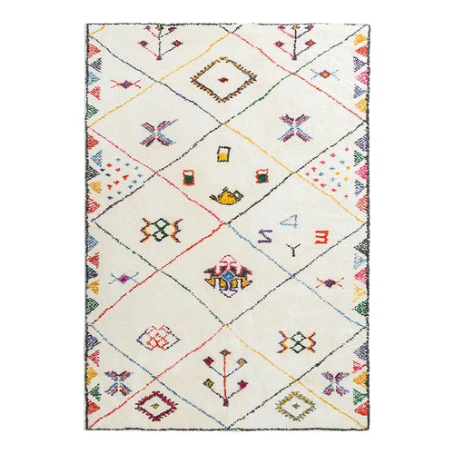 Tapis berbère coloré Tanamart, grille de losanges colorés, vu de dessus
