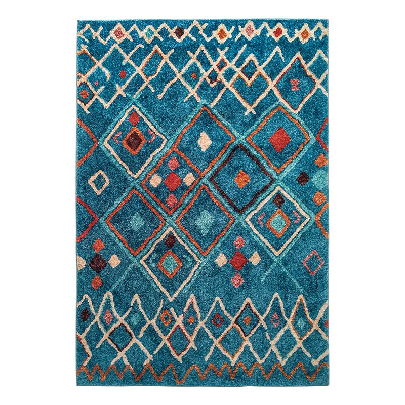 Tapis berbère coloré Tawsimt, bleu canard à médaillons, vu de dessus